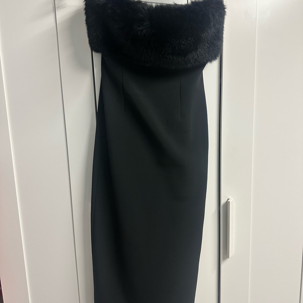 Elegant Black Dress with Faux Fur Trim